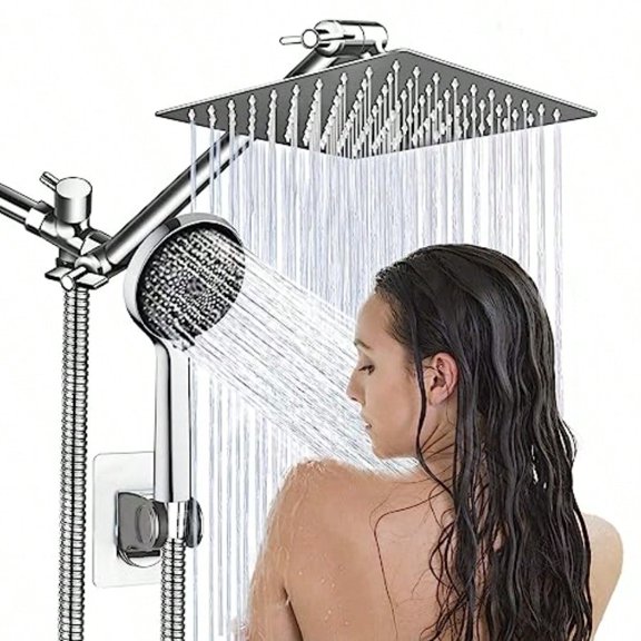 Shower Head8"Rain Shower Head with Handheld Spray Combo with 11'' Angle Adjustable Extension Arm/Flow Regulator/Shower System High Pressure Rainfall Shower Head Bathroom Chrome