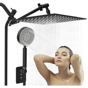 Shower Heads with Handheld Spray Combo 10" Matte Black High Pressure Rain Shower Head 11" Adjustable Extension Arm and 5 Settings Adjustable SUS 304 Handheld Showers, Shower Head Rainfall