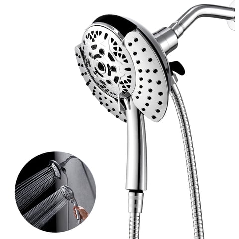 KESTE Shower Head with Handheld Combo High Pressure: 2-in-1 Dual Shower Head with 7.2" Rainfall Shower & Handheld Shower Heads with Hose, Waterfall Showerhead for Bathroom, Silver