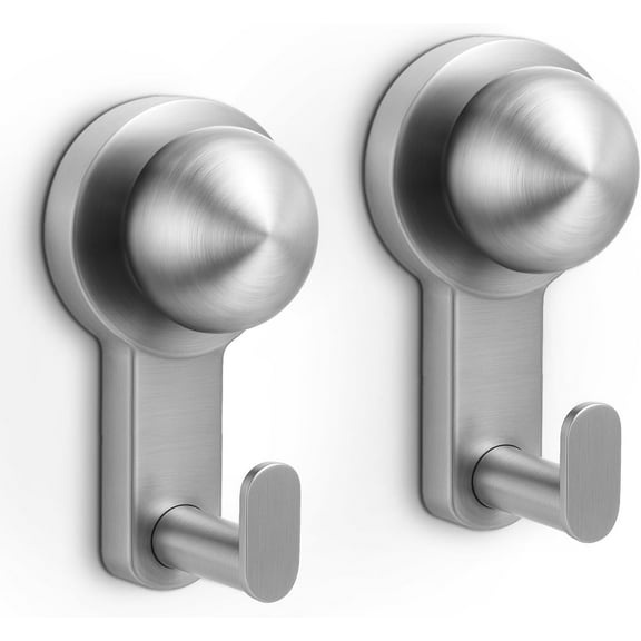 Shower Hooks for Inside Shower,No-Drill Removable&Reusable Towel Hooks for Bathroom,Heavy Duty Suction Cup Hooks for Glass Window,2 Pack(Silver)