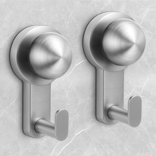 Shower Hooks for Inside Shower,No-Drill Removable&Reusable Towel Hooks for Bathroom,Heavy Duty Suction Cup Hooks for Glass Window,2 Pack(Silver)