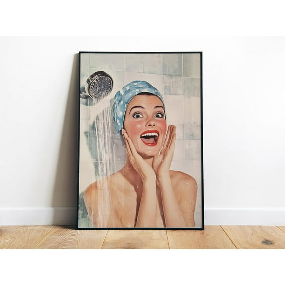 Shower Karaoke Poster Bathroom Wall Art Funny Print Retro Singing In The Shower Room Wall Print Retro Housewife Art Bathroom Decor Wall Art, Modern Wall Decor, 16x24 UNFRAMED