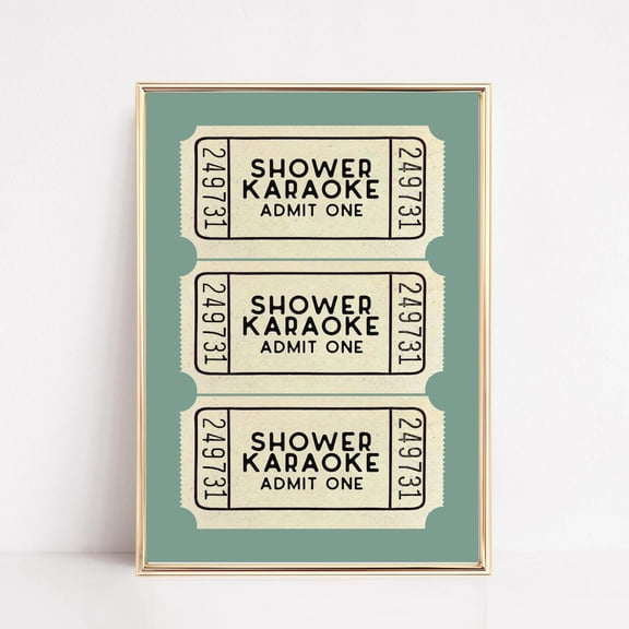 Shower Karaoke Print, Mint Green Bathroom Wall Art, Trendy Ticket Print, Funny Bathroom Decor, Bathroom Art, Print UNFRAMED PAPER POSTER, Home Decor, Vintage Gift, Living Room Dercor