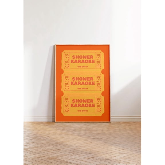 Shower Karaoke Singing Bathroom In Orange Yellow Vibrant Colourful Retro | Wall Decor| | Trendy Art Unframed Paper Print