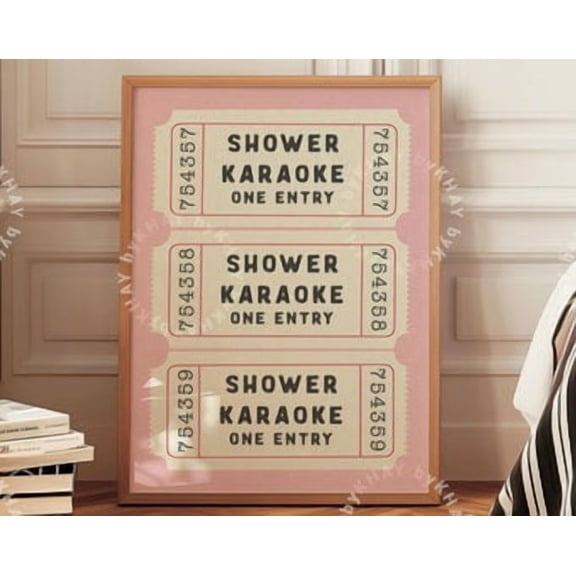 Shower Karaoke Ticket Poster Bathroom Retro Pink Cream Aesthetic Shower Singing Funny Wall Art Vintage Trendy Home Decor, Poster Home Decor, Poster Only