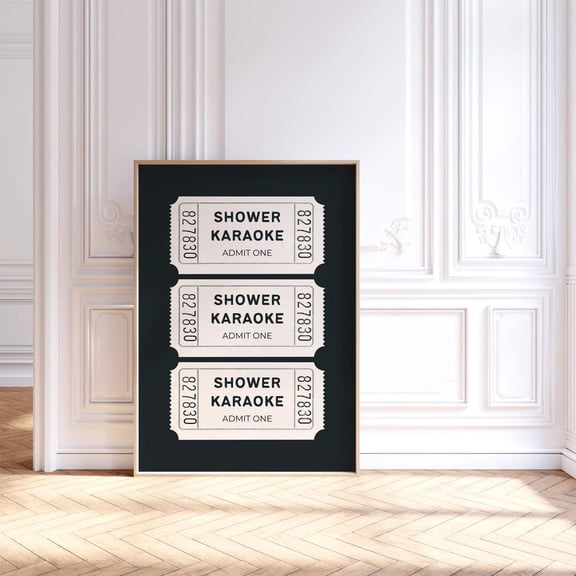 Shower Karaoke Ticket Poster, Black White Bathroom Poster, Neutral Dorm Decor, Apartment Aesthetic, Shower Singing Quirky Wall Art, Home Decor, 12x18 UNFRAMED