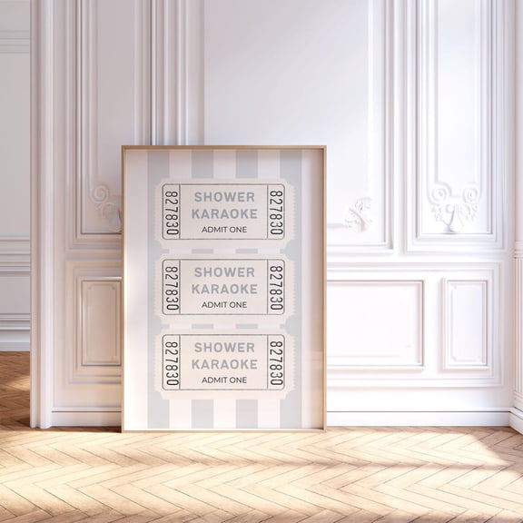 Shower Karaoke Ticket Poster, Gray White Bathroom Poster, Neutral Dorm Decor, Apartment Aesthetic, Shower Singing Quirky Wall Art, 191, Unframed Poster Size 12x18