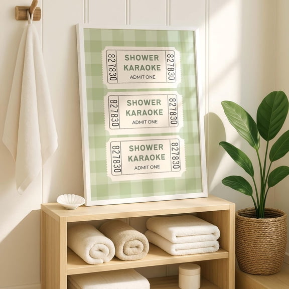 Shower Karaoke Ticket Poster, Sage Green Bathroom Art Home Decor, 8x12 UNFRAMED