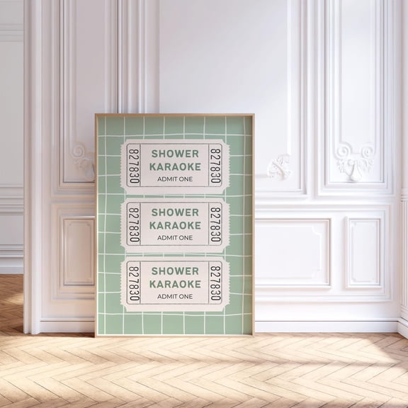 Shower Karaoke Ticket Poster, Sage Green Bathroom Poster, Dorm Room Decor, Apartment Aesthetic, Shower Singing Quirky Wall Art, 207, Unframed Poster Size 12x18