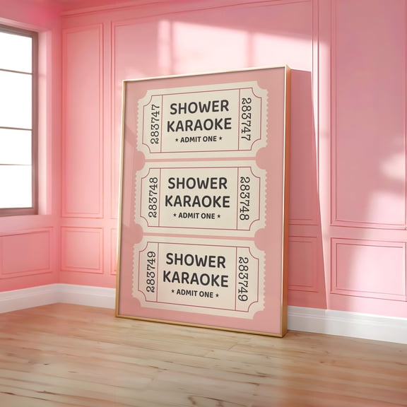 Shower Karaoke Ticket Poster, Vintage Trendy Wall Art, Shower Singing Print, Bathroom Wall Art, Pink Preppy Bathroom Print, Optional Frame, Poster Only