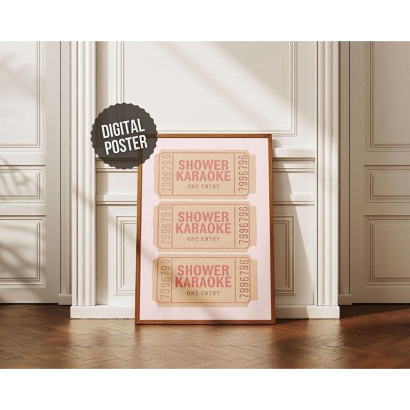 Shower Karaoke Ticket Print Bathroom Decor Shower Karaoke Shower Singing Poster Retro Preppy Bathroom Art Coastal Beachy Wall Art