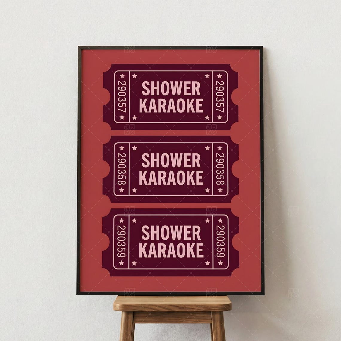 Shower Karaoke Ticket Wall Art Print, Retro Music Bathroom Singer Decor ...