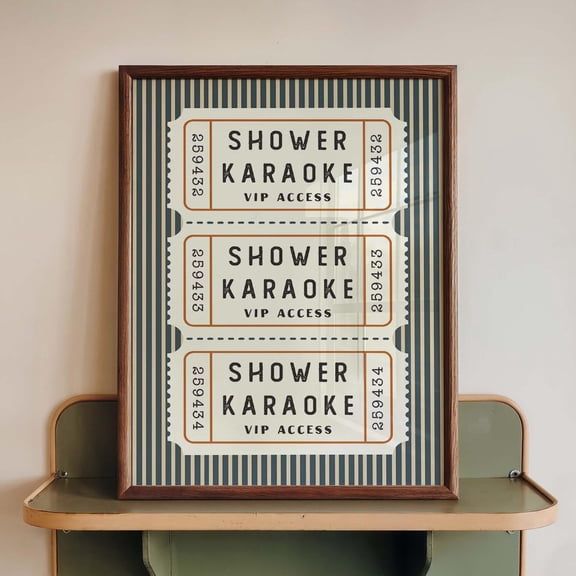 Shower Karaoke VIP Access Retro Blue Green Striped Ticket Decor