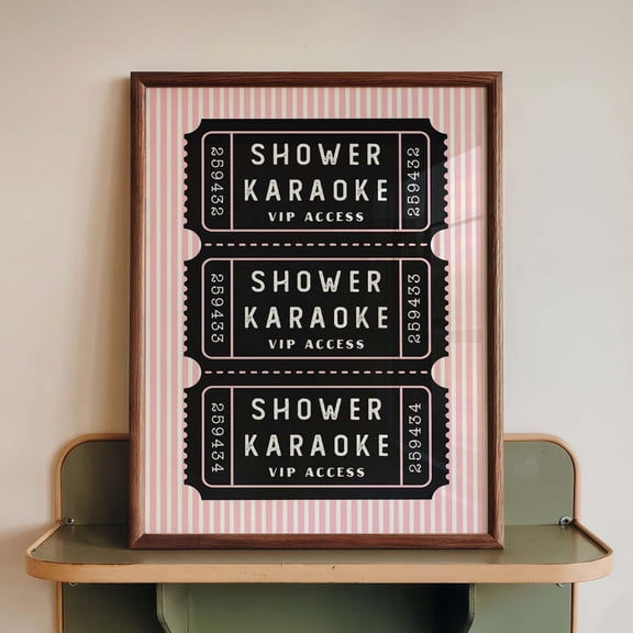 Shower Karaoke VIP Access Ticket Poster Retro Pink Stripe Decor