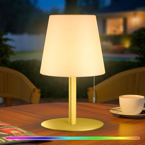 Shower Lamp Shower Light Warm White & RGB Dimmable Rechargeable Table Lamp Cordless Night Light for Bathroom, Dining Room, Patio H9.8in, D6.3in ()