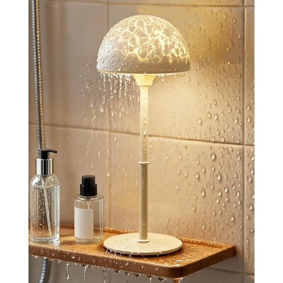 Shower Lamp - Waterproof Bathroom Lamp with 7 Color Ocean Wave Projector, Rechargeable Shower Light with Touch & Remote Control, Cordless Light for Inside Shower/Bathtub