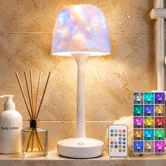Shower Lamp - Waterproof Bathroom Lamp Ocean Wave Projector, Beige