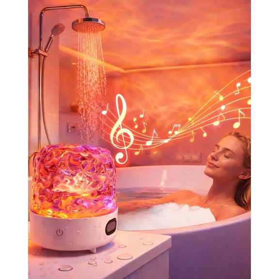 Shower Light with Bluetooth Speaker, Waterproof Shower Lamp with 16 Colors 4 White Noise, Ocean Wave Projector Light with Remote & Touch Control, Water Ripple Lamp for Inside Shower Bathroom Bedroom