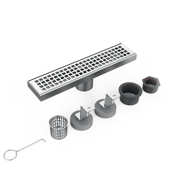 Shower Linear Brushed Drain Rectangular Floor Drain with Quadrato Pattern Grate Removable 304 Stainless Steel Linear Shower Drain