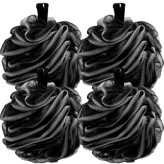 Shower Loofah Bath Sponge 60g/Piece, Exfoliating Bath Sponge Body Scrubber - Bath Pouf Balls Set of 4 Black