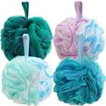 thumbnail image 1 of Shower Loofah Bath Sponge 75g/Piece, Exfoliating Bath Sponge Body Scrubber - Bath Pouf Balls Set of 4 Flower Color, 1 of 6