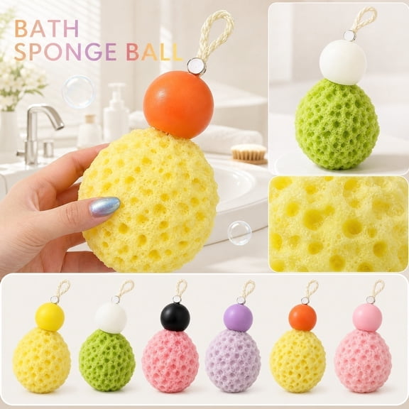 Shower Loofah, Loofah on A String, Exfoliating Loofah, Quick Dry Bath Sponge, 3.5X2 Inch Orange Top Yellow Body Bath Ball, Non-Disintegrating Creative Home Bath Tool to Lather
