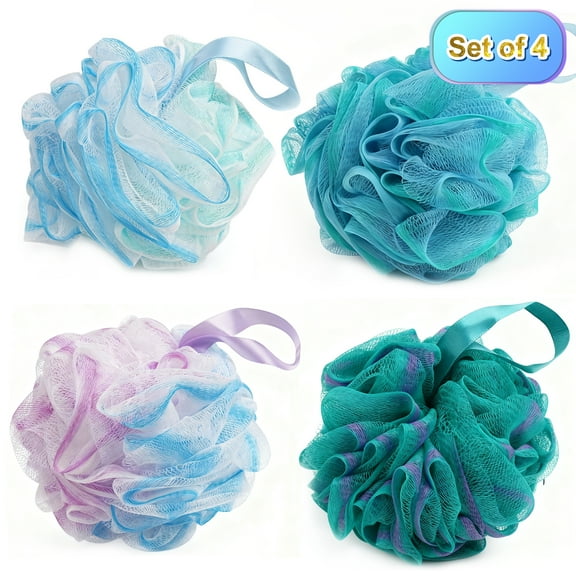 Shower Loofah Sponge 4 Pack, Bath Sponge Shower Loofahs, 75g Bath Sponges Mesh Balls for Body Scrubber Exfoliator Wash Back Scrubbers Bathroom Men Women,Scrubbers Cleaning Bathing Accessories