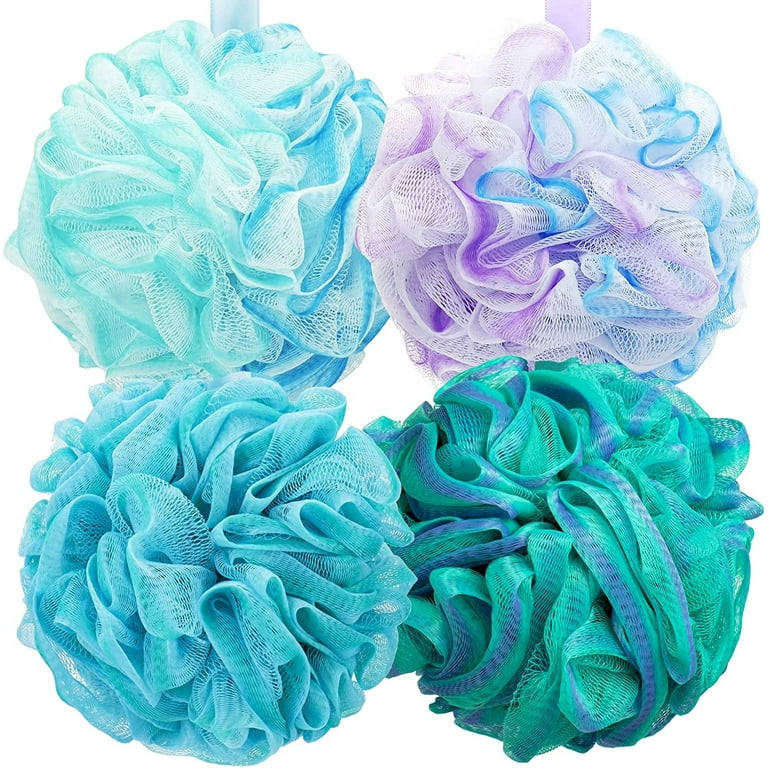 Shower Loofah Sponge Pouf, 75g Exfoliating Body Scrubber, Mesh Bath Puff  Suitable for Anyone, Soft and Skin-Friendly Bathroom Accessories (4 Pcs)