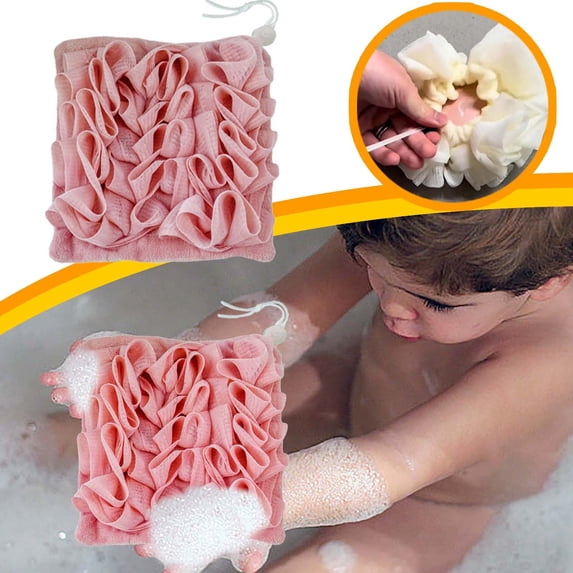 Exfoliating Shower Loofah Sponge with Integrated Soap Pouch and Maker for Deep Cleansing Body and Back Scrubbing