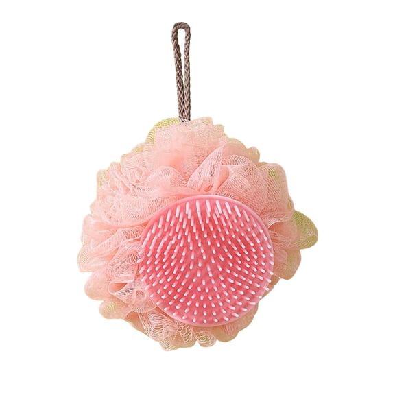 Shower Loofah with Built-In Scalp Massage Comb, Extra Large Body Scrubber, Back Washer for Bathroom, Skin-Friendly Bath Sponge, 1 Bath Sponge
