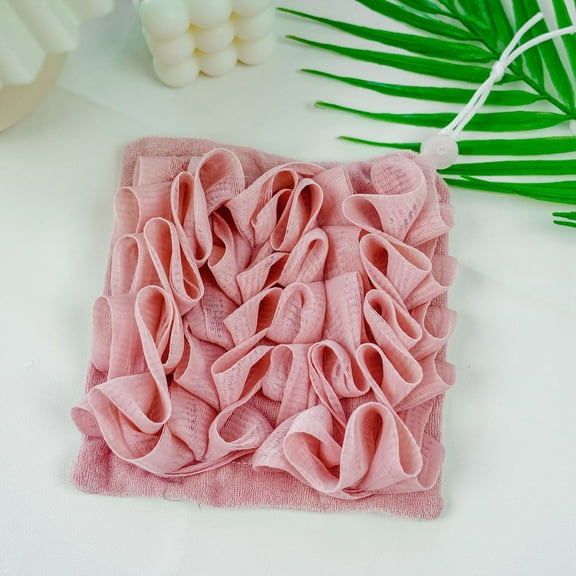 Shower Loofah with Soap Holder - Natural Fiber, Bubble Maker, Drawstring Hanger, for Exfoliating/Back Scrubbing