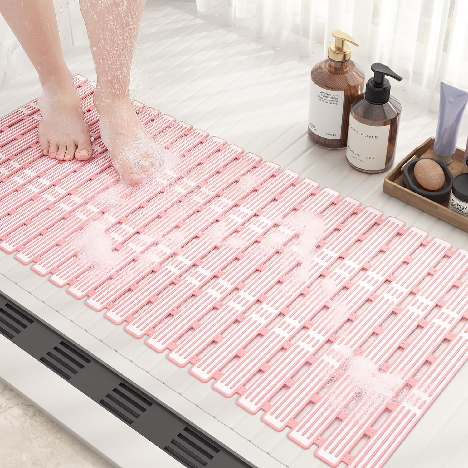 Shower Mat 16"x27", Extra Long Bathtub Mat Non Slip with Suction Cups, Bath Matts for Shower Floor/Inside Shower, Quick Dry, Easy Clean