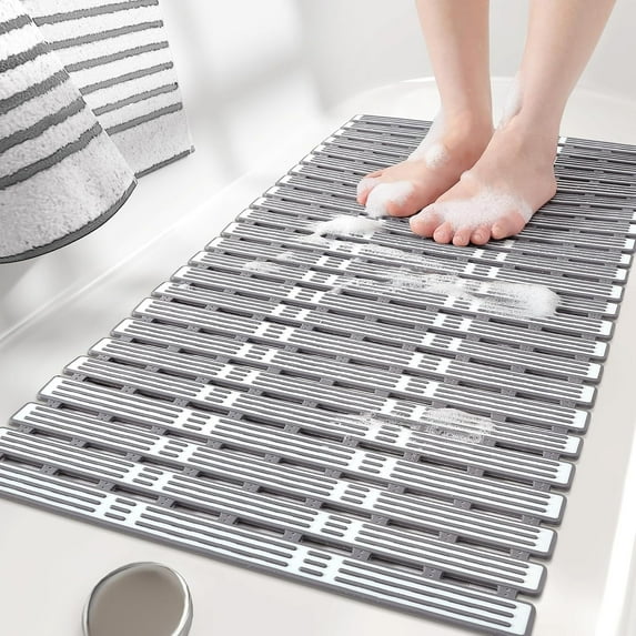 Shower Mat 16"x36", Extra Long Bathtub Mat Non Slip with Suction Cups, Bath Matts for Shower Floor/Inside Shower, Quick Dry, Easy Clean