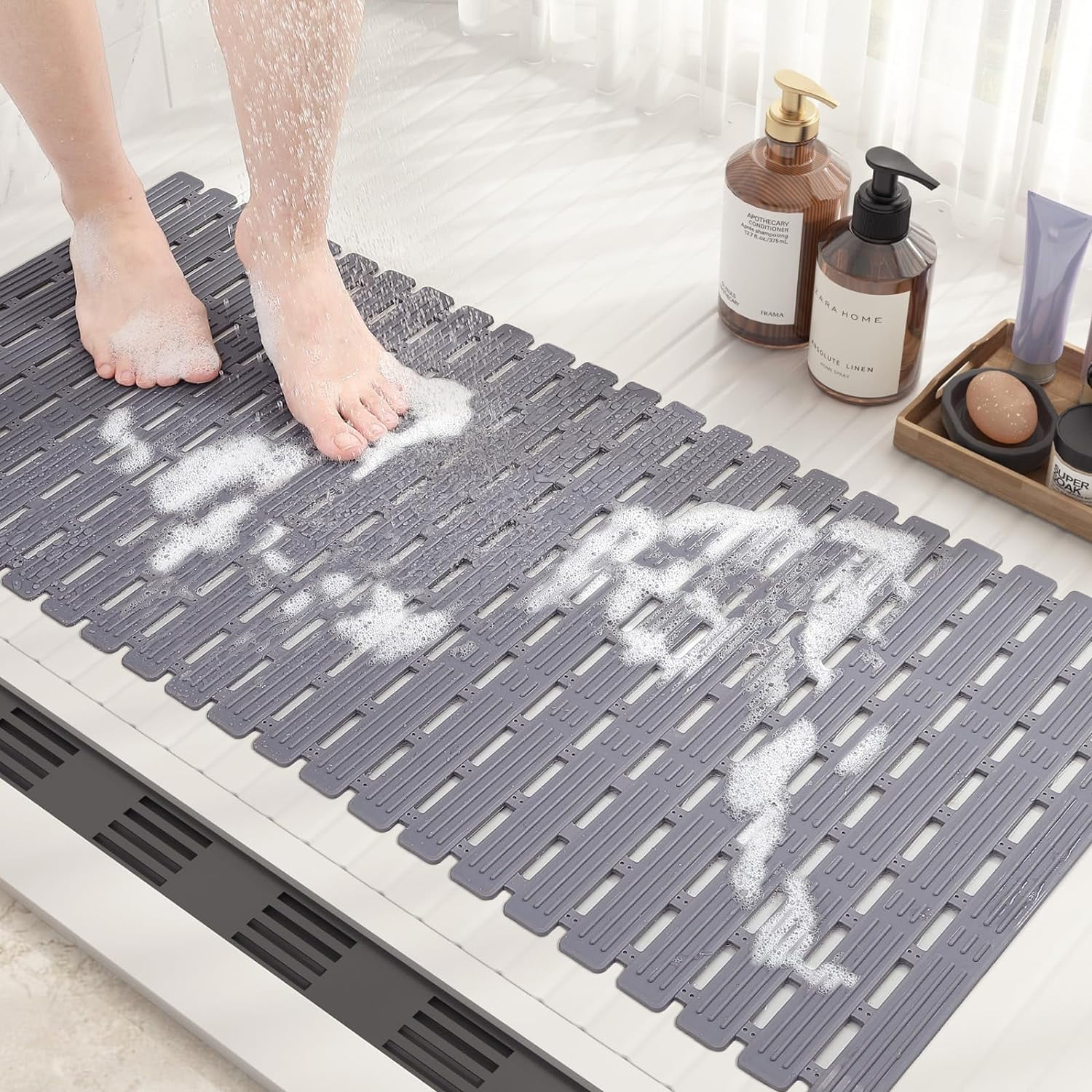 Shower Mat 16"x36", Extra Long Bathtub Mat Non Slip with Suction Cups, Bath Matts for Shower Floor/Inside Shower, Quick Dry, Easy Clean