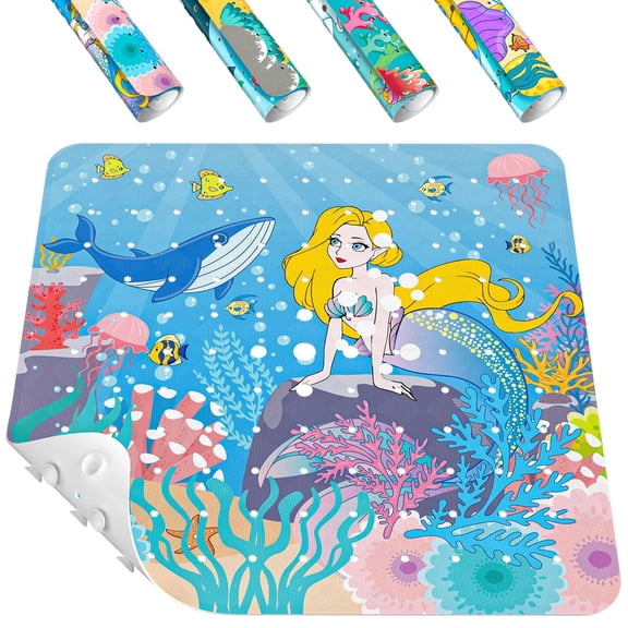 Shower Mat Anti Slip, Square Bath Mat for Tub Non Slip with Suction Cups and Drain Holes, 21x21 Inch Bathroom Shower Stall Floor Mat, Machine Washable, Soft on Feet, Clear