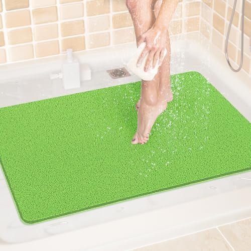 Shower Mat Bathtub Mat,24x32 inch, Non-Slip Bath Mat with Drain, Quick Drying PVC Loofah Bathmat for Tub,Shower,Bathroom (Grass Green)