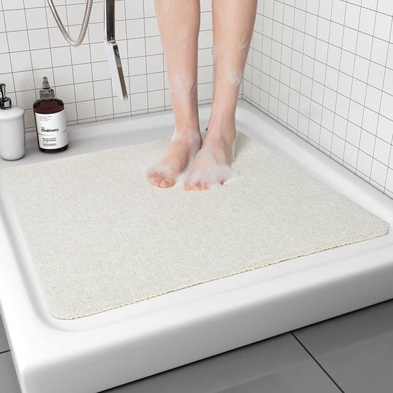 Shower Mat Bathtub Mat Non-Slip, Comfortable Bath mat for Textured Surface,Mat Quick Drying Shower Stall Mat 24 x 24 inch for Bathroom Wet Area (White)