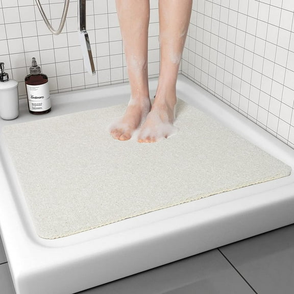 Shower Mat Bathtub Mat Non-Slip, Comfortable Bath mat for Textured Surface,Mat Quick Drying Shower Stall Mat 24 x 24 inch for Bathroom Wet Area (White)