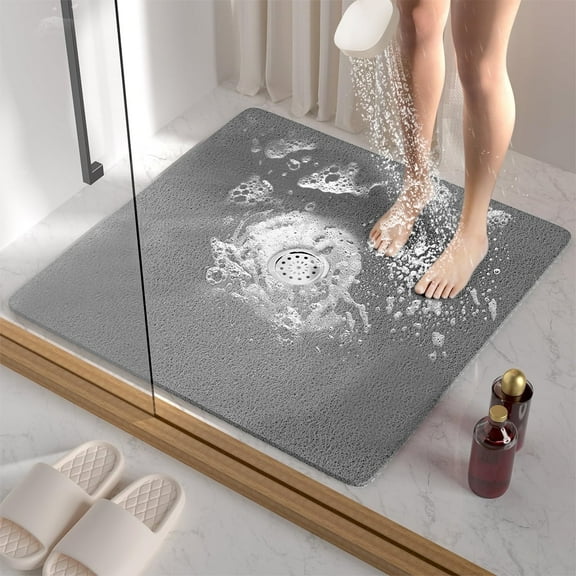 Non Slip Bathtub Mat, Anti Slip Shower Mat,PVC Loofah Shower Mat - 24x24 Inches, Quick-Drying Textured Bathroom Mat without Suction Cups - Grey