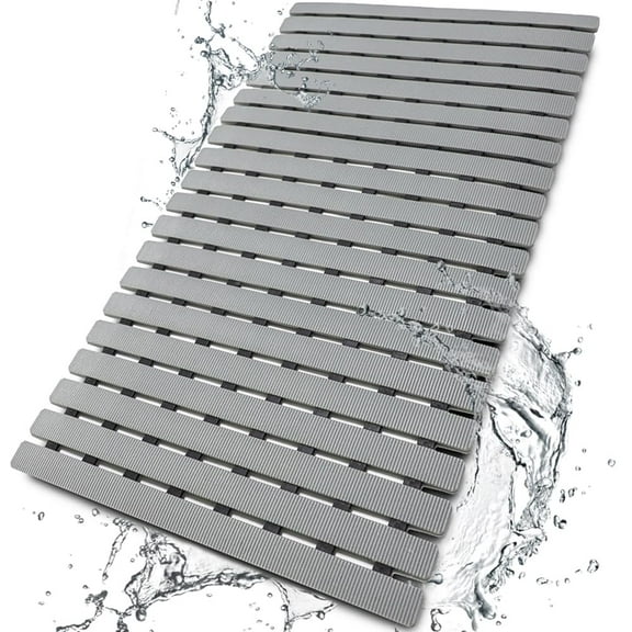 Shower Mat for Bathtub, Non Slip Bath Mat with 160+ Suction Cups, Quick Drain Design for Tub, Shower, Bathroom Floor, DIY Size, Easy to Clean, Modern Home Decor, Gray