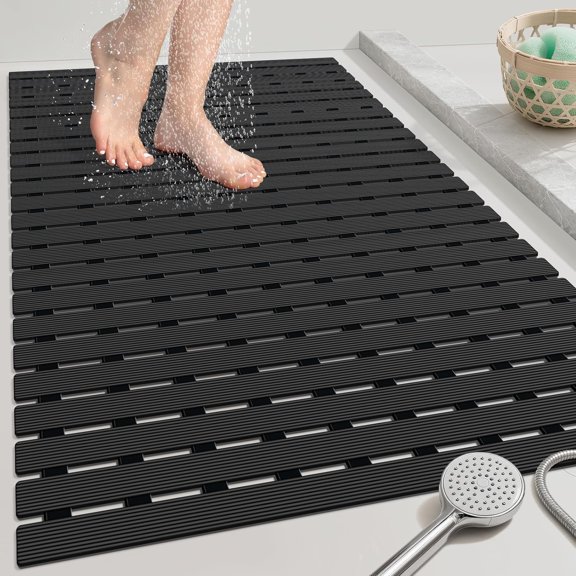 Shower Mat, No Suction Cup Shower Mat Non Slip, Quick Drain Non Slip Shower Mats for Inside Shower, Heavy Duty Curlable  Stand up Shower Floor Mat