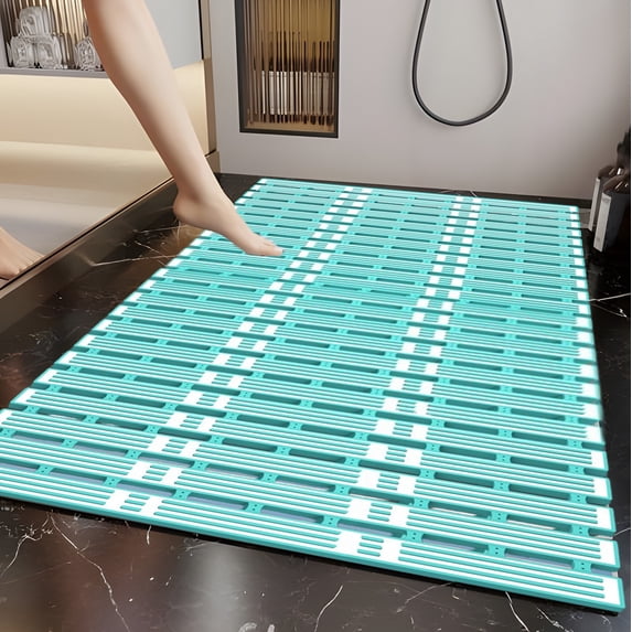 Shower Mat Non Slip -15.7"*26.7", PVC Bathroom Mat, Sturdy Bath Mat Without Suction Cups for Indoor Outdoor Use, Curlable Quick Drain, Easy to Cut