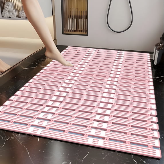 Shower Mat Non Slip -15.7"*26.7", PVC Bathroom Mat, Sturdy Bath Mat Without Suction Cups for Indoor Outdoor Use, Curlable Quick Drain, Easy to Cut