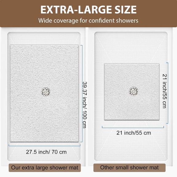 Shower Mat Non Slip: 39.4 x 27.5 Inch Extra Large Shower Mats for Inside Shower with Drain Hole - Soft PVC Loofah Anti Slip Shower Stall Mat for Walk-in Shower and Bathroom, Quick Drying