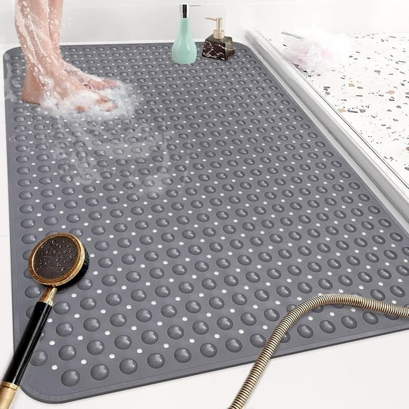 Shower Mat Non Slip: 47.2 x 31.5 Inch Extra Large TPE Shower Mats for Inside Shower - Anti Slip Shower Stall Matt with Drain Hole and Suction Cups for Elderly