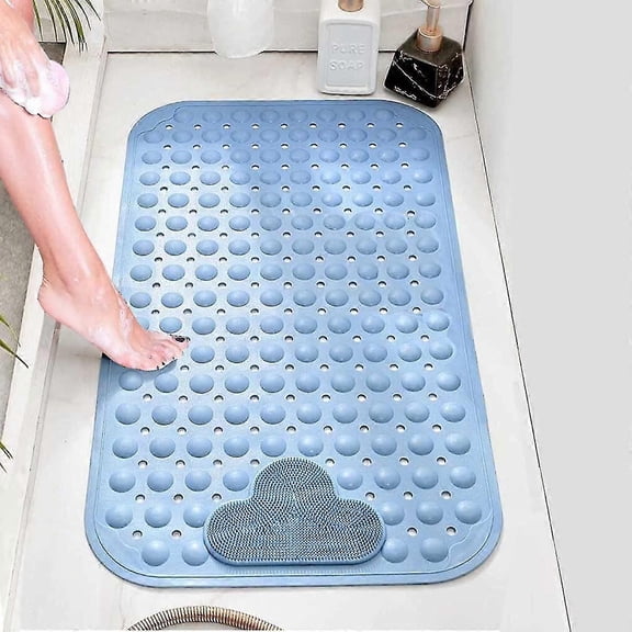 Shower Mat Non Slip Anti Mould With Foot Massage Area,40 X 70cm Tpe Material Bathroom Mat Shower Stall Floors (40 X 70 Cm, Blue)