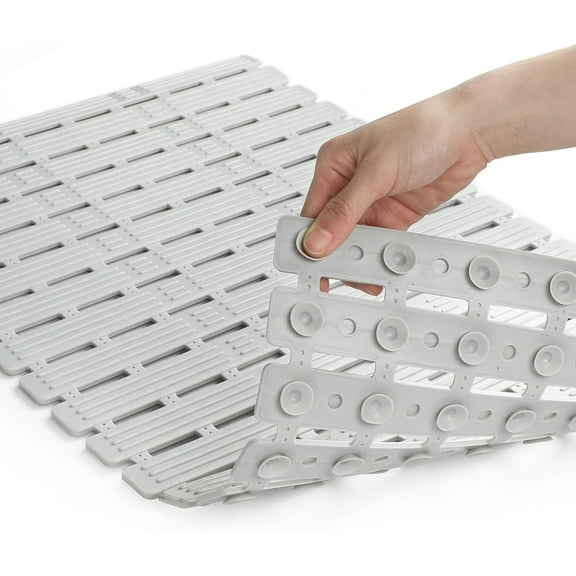 Shower Mat Non Slip Anti Mould for Inside Shower,Cut to Size Bath Mat for Bathroom Wet Shower Areas with Suction Cups (40 x 90 cm, Light-Grey)