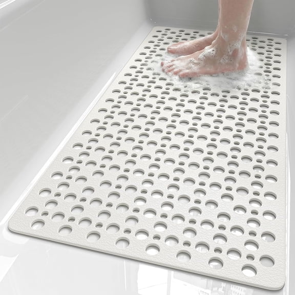 Shower Mat Non Slip Bath Mat for Tub - 35" x 16" Soft TPE Bathtub Mat Non Slip Shower Mats for Inside Shower, Anti Slip Shower Mat with Suction Cups, Quick-Drying Bath Tub Mat, White