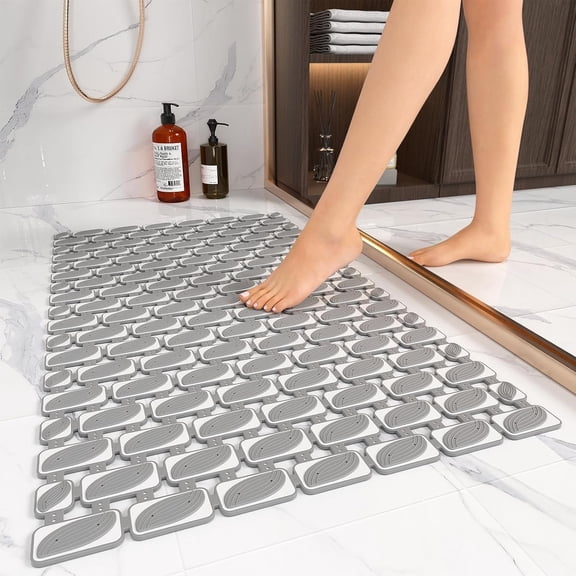 Shower Mat Non Slip Bathtub Mat - 27 x 16Inches Soft Rubber Bath Mat for Tub Non Slip Bath Mat with Suction Cups and Drain Holes, Easy to Clean, Easy to Cut, , Dark Grey