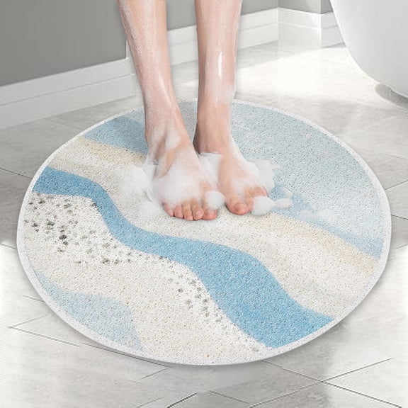 Shower Mat - Non Slip Shower Mat,Safety Comfort-Shower Mat Anti Slip with Drain, Machine Washable,Round Bath Mat, 24x24 Inches (Light Blue)
